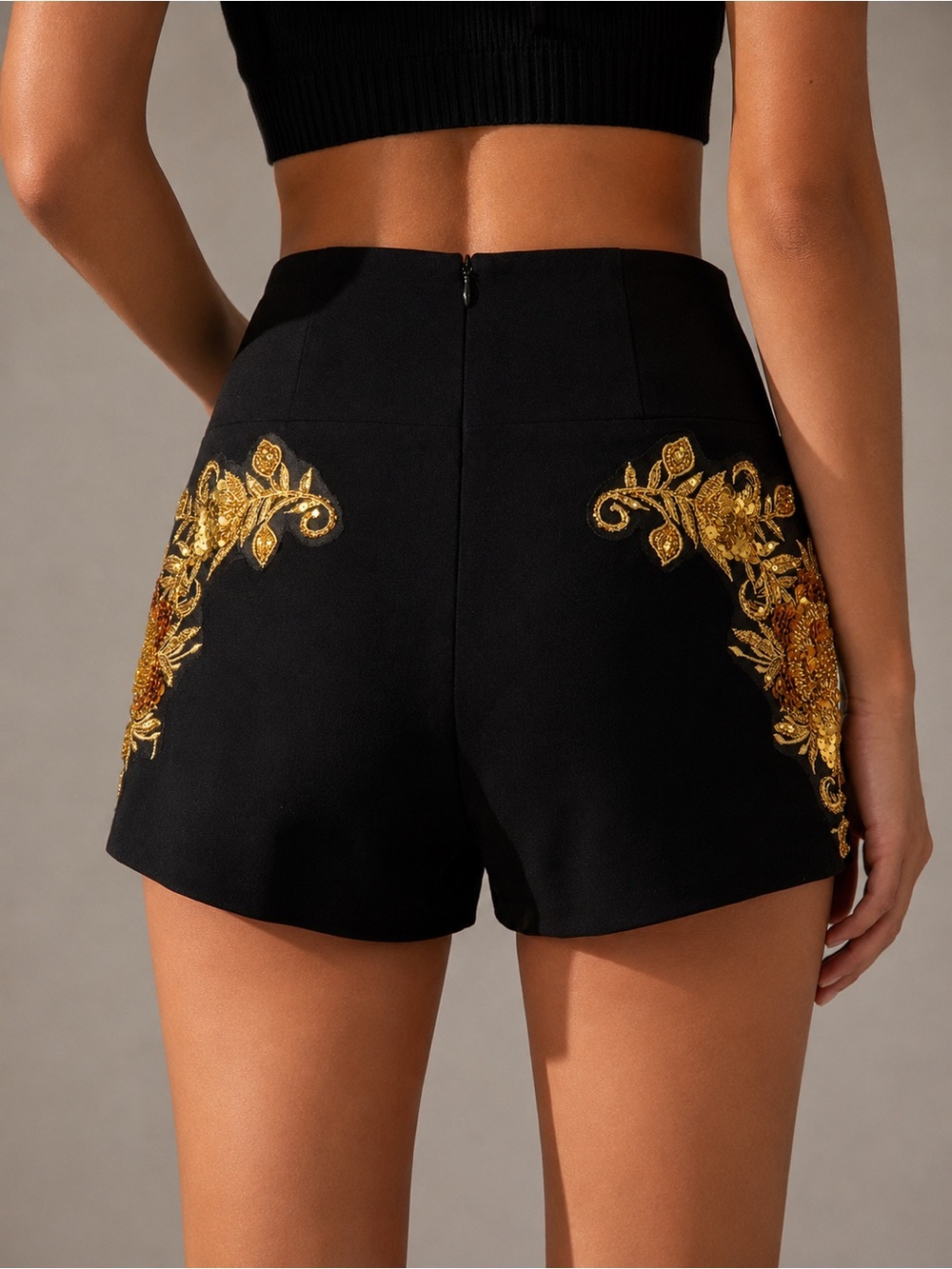 Black & Gold Embellished High-Waisted Shorts ✨🔥 NWT - Picture 2 of 5